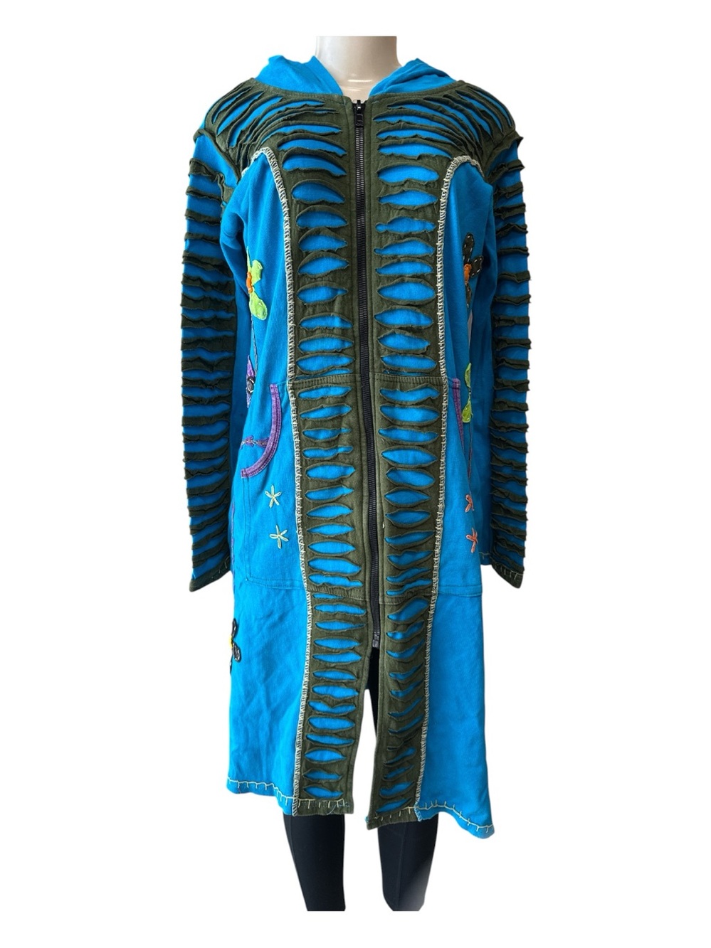 Boho Zip  Appliqué Tie Dye Jacket Cardigan Hoodie Distressed Nepal